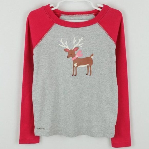 American Girl Girls Size 8 Gray Red Reindeer Graphic Long Sleeve Pajama Top - Picture 1 of 8